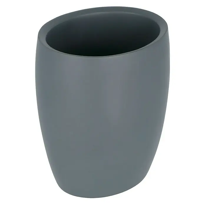 Venus Flakoni Zahnputzbecher - Grau, Polyresin - Grauer zylindrischer Becher mit geneigter Öffnung, ideal für Badaccessoires. Elegantes und modernes Design.