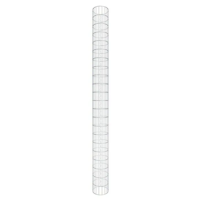 Gabiona Gabionensäule - Durchmesser: 27 cm, Höhe: 220 cm, Stahl, Maschenbreite: 50 mm, Maschenhöhe: 100 mm - Ein schlanker, silberner Kühlkörper mit einem Gitterdesign zur effizienten Wärmeableitung in elektronischen Geräten und Maschinen.