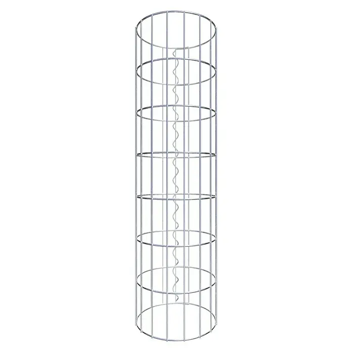 Gabiona Gabionensäule - Durchmesser: 27 cm, Höhe: 70 cm, Stahl, Maschenbreite: 50 mm, Maschenhöhe: 100 mm - Ein detailreiches Bild eines zylindrischen Weinregals mit einem spiralförmigen Element im Inneren, ideal für die Lagerung und Präsentation von Weinen.
