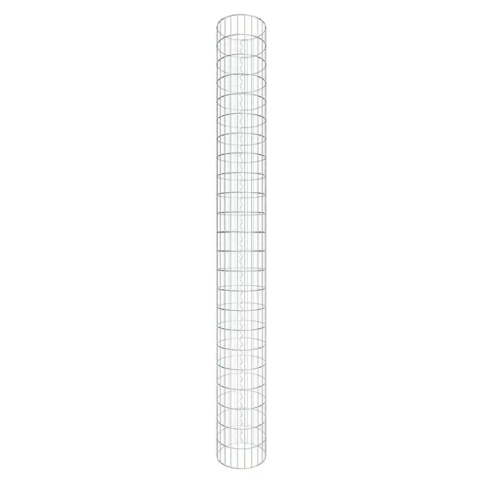 Gabiona Gabionensäule - Durchmesser: 37 cm, Höhe: 230 cm, Stahl, Maschenbreite: 50 mm, Maschenhöhe: 100 mm - Silbernes Stahlprodukt mit vertikalen Streben und horizontalen Kreisen, das ein robustes und doch offenes Design zeigt.