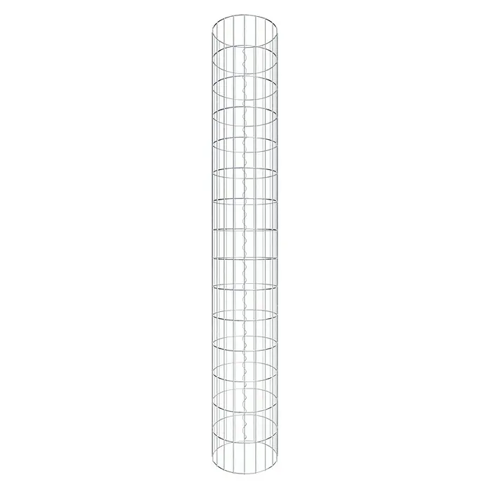 Gabiona Gabionensäule - Durchmesser: 32 cm, Höhe: 150 cm, Stahl, Maschenbreite: 50 mm, Maschenhöhe: 100 mm - Silberner Wendeltreppen-Käfig für den Innenbereich. Moderne Metallkonstruktion mit minimalistischem Design für stilvolle Treppenhausgestaltung.