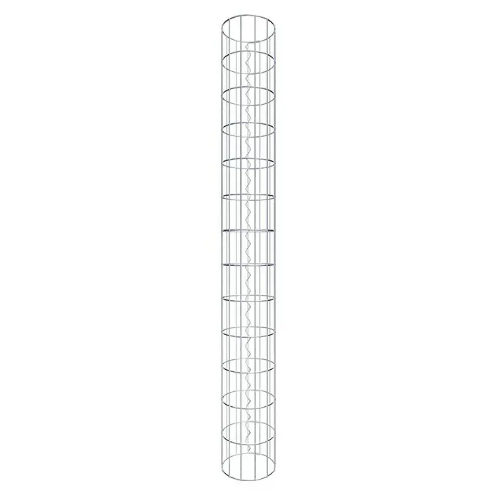 Gabiona Gabionensäule - Durchmesser: 22 cm, Höhe: 130 cm, Stahl, Maschenbreite: 50 mm, Maschenhöhe: 100 mm - Das Bild zeigt einen zylindrischen Käfig mit spiralförmiger Struktur im Inneren, ideal für Kletterpflanzen oder dekorative Zwecke.