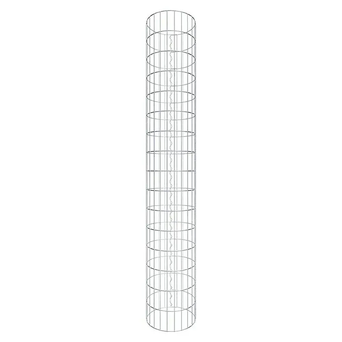 Gabiona Gabionensäule - Durchmesser: 37 cm, Höhe: 160 cm, Stahl, Maschenbreite: 50 mm, Maschenhöhe: 100 mm, Spirale - Das Bild zeigt einen zylindrischen Weidekäfig, der zum Schutz von neu gepflanzten Bäumen und Sträuchern dient. Er bietet mechanischen Schutz und fördert das Wachstum.