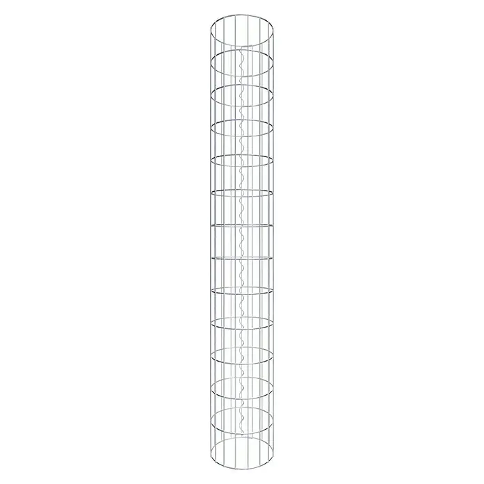 Gabiona Gabionensäule - Durchmesser: 27 cm, Höhe: 130 cm, Stahl, Maschenbreite: 50 mm, Maschenhöhe: 100 mm - Ein Blick auf eine hohe Trennsäule, die in der chemischen Verarbeitung oder Destillation eingesetzt wird, mit spiralförmigen Innenteilen.
