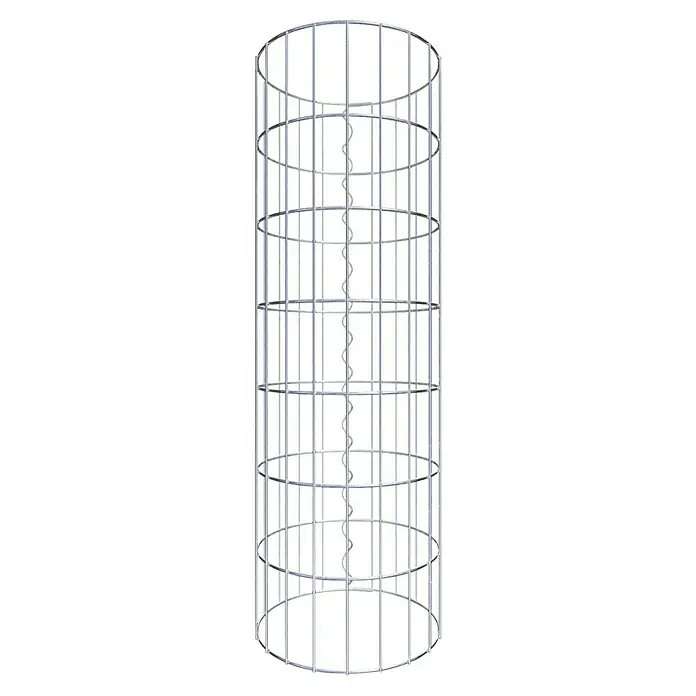 Gabiona Gabionensäule - Durchmesser: 32 cm, Höhe: 70 cm, Stahl, Maschenbreite: 50 mm, Maschenhöhe: 100 mm - Metallgitterstruktur eines zylindrischen Käfigs mit einer spiralförmigen Wendeltreppe in der Mitte, die Stabilität und Zugang bietet.