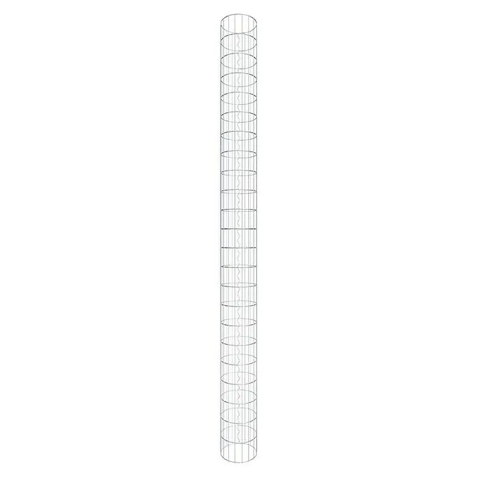 Gabiona Gabionensäule - Durchmesser: 27 cm, Höhe: 230 cm, Stahl, Maschenbreite: 50 mm, Maschenhöhe: 100 mm - Aufnahme eines zylindrischen Gittermastes, der ein komplexes Gerüst aus horizontalen und vertikalen Stützen zur strukturellen Unterstützung aufweist.