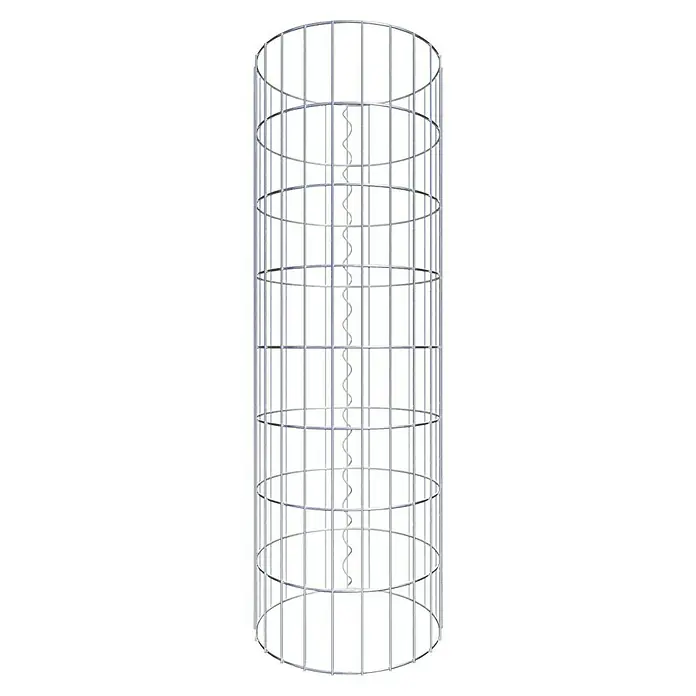 Gabiona Gabionensäule - Durchmesser: 37 cm, Höhe: 80 cm, Stahl, Maschenbreite: 50 mm, Maschenhöhe: 100 mm, Spirale - Ein detailliertes Bild eines dekorativen, zylindrischen Drahtgestells mit einer spiralförmigen Struktur in der Mitte, ideal für stilvolle Raumgestaltung.