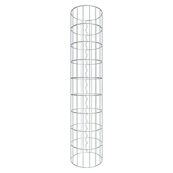 Gabiona Gabionensäule - Durchmesser: 27 cm, Höhe: 90 cm, Stahl, Maschenbreite: 50 mm, Maschenhöhe: 100 mm - Das Bild zeigt einen zylindrischen Käfig mit einer spiralförmigen Struktur im Inneren, ideal für industrielle Anwendungen.