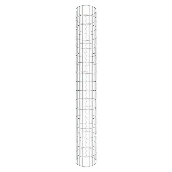 Gabiona Gabionensäule - Durchmesser: 32 cm, Höhe: 170 cm, Stahl, Maschenbreite: 50 mm, Maschenhöhe: 100 mm - Ein Blick auf einen vertikalen Turbinenmischer mit vertikalen Lamellen und horizontalen ringförmigen Elementen.