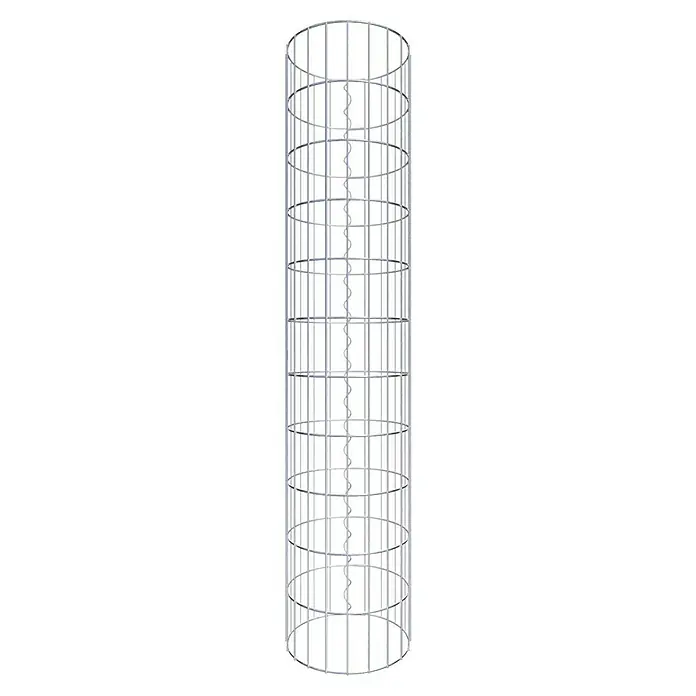 Gabiona Gabionensäule - Durchmesser: 32 cm, Höhe: 110 cm, Stahl, Maschenbreite: 50 mm, Maschenhöhe: 100 mm - Aufnahme eines spiralförmigen Metallrohrs mit einem robusten, zylindrischen Käfig und einer spiralförmigen Struktur in der Mitte.