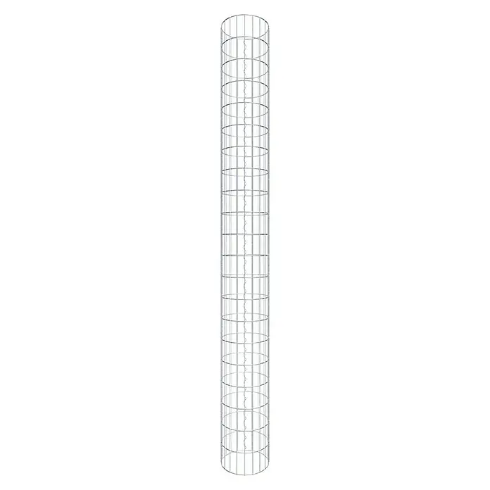 Gabiona Gabionensäule - Durchmesser: 32 cm, Höhe: 210 cm, Stahl, Maschenbreite: 50 mm, Maschenhöhe: 100 mm - Dieses Bild zeigt einen zylinderförmigen, silberfarbenen Weinflaschenhalter mit quadratischen Ausschnitten, der ein elegantes Design aufweist.
