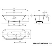 Kaldewei Badewanne Classic Duo Oval 111 (180 x 80 cm, Stahl-Email, Alpinweiß)