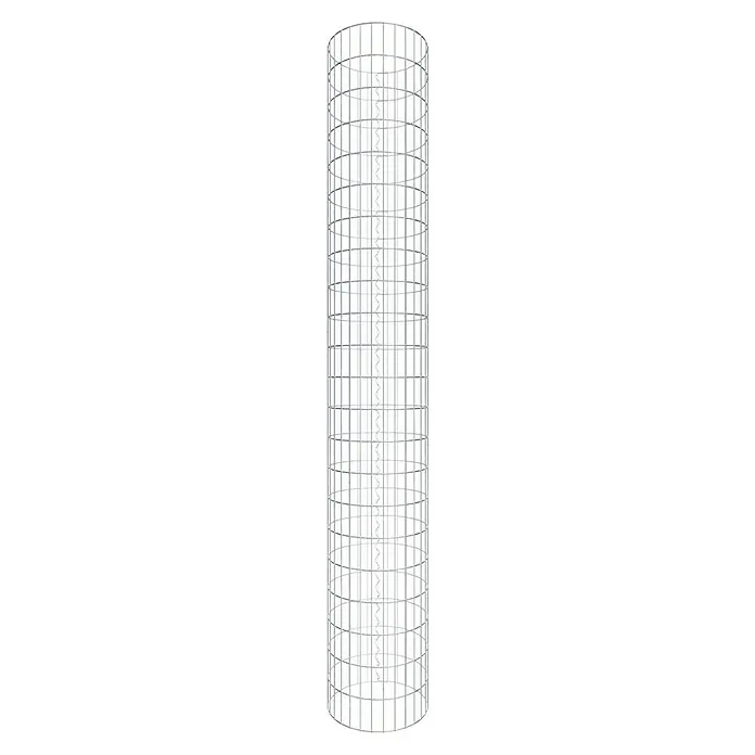 Gabiona Gabionensäule - Durchmesser: 47 cm, Höhe: 220 cm, Stahl, Maschenbreite: 50 mm, Maschenhöhe: 100 mm - Das Bild zeigt einen vertikalen zylindrischen Käfig aus Metallstäben und -ringen, ein vielseitiges und robustes Produkt für verschiedene Anwendungen.