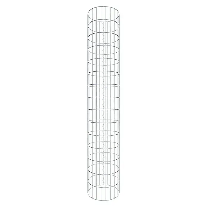 Gabiona Gabionensäule - Durchmesser: 37 cm, Höhe: 150 cm, Stahl, Maschenbreite: 50 mm, Maschenhöhe: 100 mm - Aufnahme eines hohen, zylindrischen Metallgerüsts mit spiralförmiger Struktur in der Mitte, ideal für moderne Installationen.