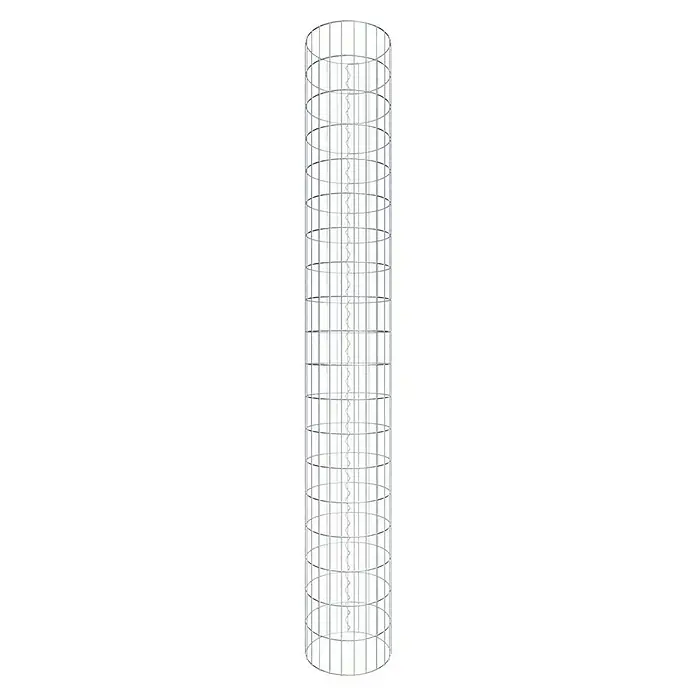 Gabiona Gabionensäule - Durchmesser: 37 cm, Höhe: 190 cm, Stahl, Maschenbreite: 50 mm, Maschenhöhe: 100 mm - Ein Turmstruktur-Objekt aus Silber, das sich durch sein filigranes, röhrenartiges Design und die kunstvollen Details auszeichnet.