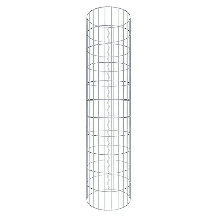 Gabiona Gabionensäule - Durchmesser: 37 cm, Höhe: 110 cm, Stahl, Maschenbreite: 50 mm, Maschenhöhe: 100 mm - Das Bild zeigt einen zylindrischen Käfig mit spiralförmigem Element in der Mitte. Das Metallgerüst ist ein Blickfang.