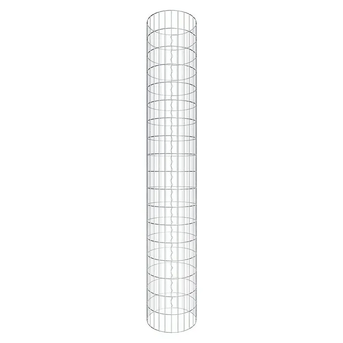 Gabiona Gabionensäule - Durchmesser: 42 cm, Höhe: 180 cm, Stahl, Maschenbreite: 50 mm, Maschenhöhe: 100 mm - Produktabbildung eines schmalen, zylindrischen Rankgitters mit einer vertikalen Stützspirale in der Mitte für Kletterpflanzen im Garten.