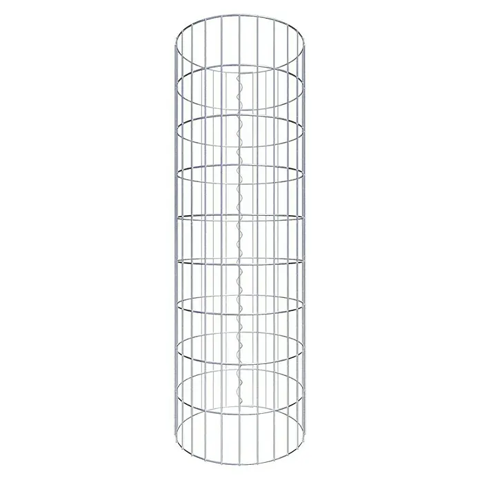 Gabiona Gabionensäule - Durchmesser: 42 cm, Höhe: 90 cm, Stahl, Maschenbreite: 50 mm, Maschenhöhe: 100 mm - Ein hoher, zylinderförmiger Käfig mit vertikalen Stäben und horizontalen Ringen, ergänzt durch eine spiralförmige Leiter in der Mitte.