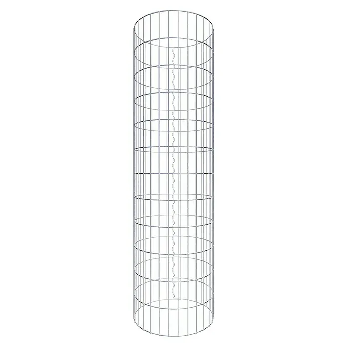Gabiona Gabionensäule - Durchmesser: 47 cm, Höhe: 120 cm, Stahl, Maschenbreite: 50 mm, Maschenhöhe: 100 mm - Bild einer zylindrischen Käfigantenne mit vertikaler, gewellter Struktur im Inneren, ideal für Kommunikation und Signalübertragung.