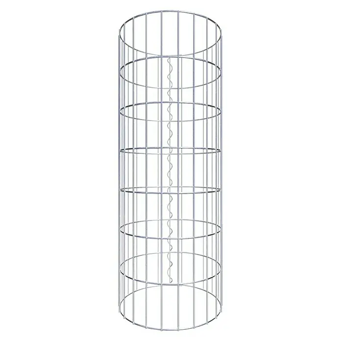 Gabiona Gabionensäule - Durchmesser: 37 cm, Höhe: 70 cm, Stahl, Maschenbreite: 50 mm, Maschenhöhe: 100 mm - Silberner Gabionenkorb mit spiralförmigem Innenelement, ideal für dekorative Steinfüllungen in Gärten und Außenbereichen.