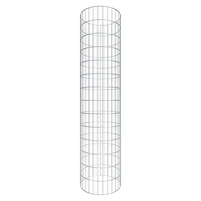 Gabiona Gabionensäule - Durchmesser: 47 cm, Höhe: 140 cm, Stahl, Maschenbreite: 50 mm, Maschenhöhe: 100 mm - Abbildung eines zylindrischen Metallkäfigs mit einer spiralförmigen Struktur in der Mitte, ideal für industrielle oder dekorative Anwendungen.