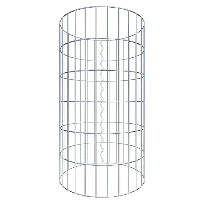Gabiona Gabionensäule - Durchmesser: 47 cm, Höhe: 60 cm, Stahl, Maschenbreite: 50 mm, Maschenhöhe: 100 mm - Produktabbildung eines vertikalen Windkraftgenerators mit spiralförmigem Rotor in einem schützenden Metallkäfig, ideal für urbane Umgebungen.