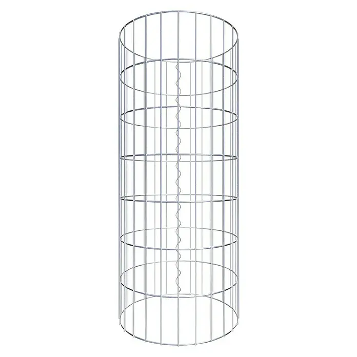 Gabiona Gabionensäule - Durchmesser: 42 cm, Höhe: 70 cm, Stahl, Maschenbreite: 50 mm, Maschenhöhe: 100 mm - Draufsicht auf einen zylindrischen Gabionenkorb aus Metall mit einem gewundenen Mittelteil, ideal für den Gartenbau.