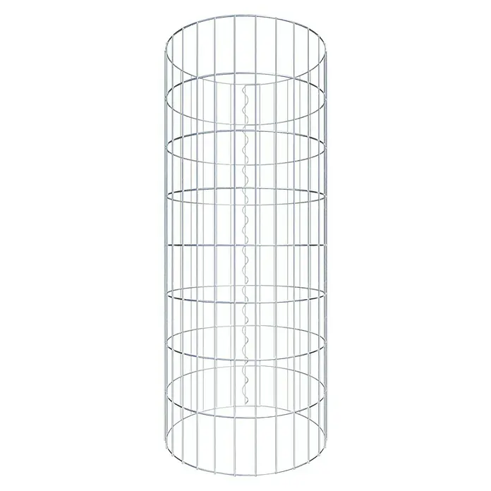 Gabiona Gabionensäule - Durchmesser: 47 cm, Höhe: 80 cm, Stahl, Maschenbreite: 50 mm, Maschenhöhe: 100 mm, Spirale - Ein zylindrischer Drahtkäfig mit einer spiralförmigen Säule in der Mitte. Metallgitterkonstruktion, ideal für dekorative oder schützende Zwecke.