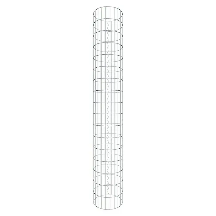 Gabiona Gabionensäule - Durchmesser: 37 cm, Höhe: 170 cm, Stahl, Maschenbreite: 50 mm, Maschenhöhe: 100 mm - Nahaufnahme einer vertikalen, zylindrischen Geldbaumpflanzstütze aus Metall mit Gitterstruktur und mittlerer Stützstange.