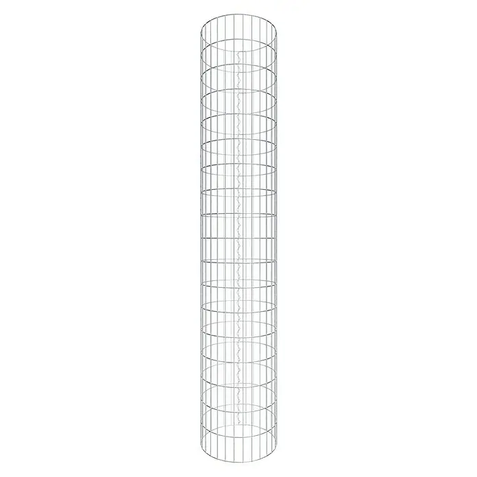 Gabiona Gabionensäule - Durchmesser: 47 cm, Höhe: 180 cm, Stahl, Maschenbreite: 50 mm, Maschenhöhe: 100 mm - Silberfarbener zylindrischer Käfig mit vertikalen Stäben und horizontalen Ringen, ideal für dekorative oder schützende Anwendungen.