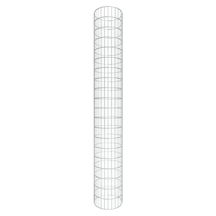 Gabiona Gabionensäule - Durchmesser: 42 cm, Höhe: 200 cm, Stahl, Maschenbreite: 50 mm, Maschenhöhe: 100 mm, Spirale - Eine Turmstruktur aus Metall, bestehend aus vertikalen Stäben und horizontalen Ringen, die ein zylindrisches Gerüst bilden.