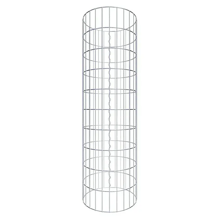 Gabiona Gabionensäule - Durchmesser: 42 cm, Höhe: 100 cm, Stahl, Maschenbreite: 50 mm, Maschenhöhe: 100 mm - Das Bild zeigt einen zylindrischen Metallkäfig mit einer spiralförmigen Leiter in der Mitte. Er eignet sich gut für den Einsatz im Freien.