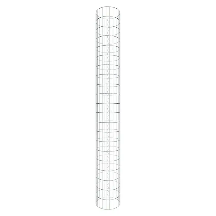 Gabiona Gabionensäule - Durchmesser: 37 cm, Höhe: 210 cm, Stahl, Maschenbreite: 50 mm, Maschenhöhe: 100 mm - Das Bild zeigt eine detaillierte Aufnahme eines zylindrischen Lampenschirms mit vertikalen Streben und horizontalen Ringen.