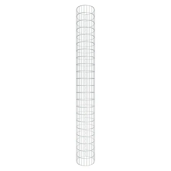 Gabiona Gabionensäule - Durchmesser: 37 cm, Höhe: 220 cm, Stahl, Maschenbreite: 50 mm, Maschenhöhe: 100 mm - Aufnahme eines zylindrischen Käfigs aus silberfarbenem Metall mit durchbrochenem Design, ideal als dekoratives Element für moderne Räume.