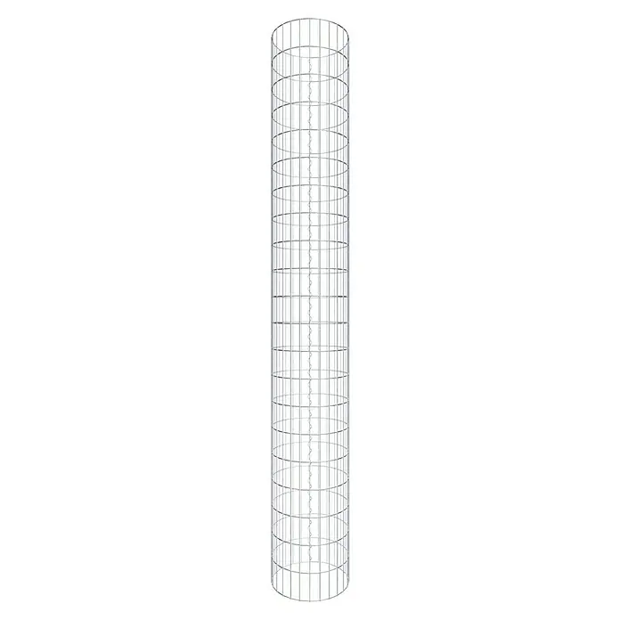 Gabiona Gabionensäule - Durchmesser: 42 cm, Höhe: 210 cm, Stahl, Maschenbreite: 50 mm, Maschenhöhe: 100 mm - Metallkäfigstruktur mit vertikalen Stäben und horizontalen Ringen. Für verschiedene industrielle oder dekorative Anwendungen.