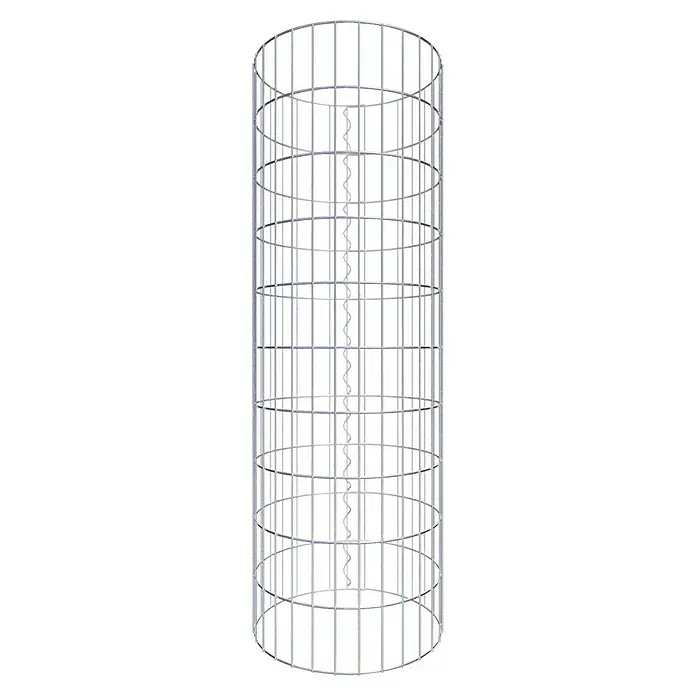Gabiona Gabionensäule - Durchmesser: 47 cm, Höhe: 100 cm, Stahl, Maschenbreite: 50 mm, Maschenhöhe: 100 mm - Produktansicht eines zylindrischen Gabionenkorbs aus Drahtgeflecht mit zentral angeordneter Wendeltreppe für dekorative Zwecke.