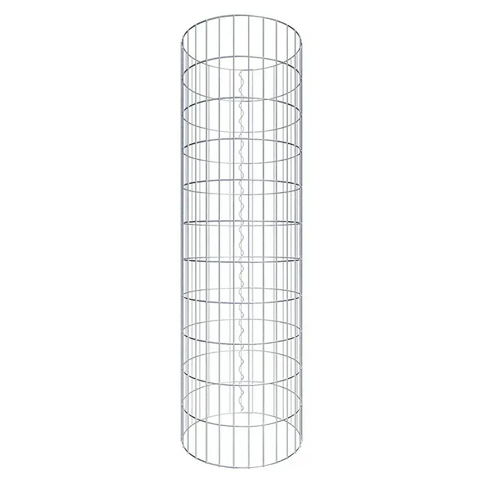 Gabiona Gabionensäule - Durchmesser: 47 cm, Höhe: 110 cm, Stahl, Maschenbreite: 50 mm, Maschenhöhe: 100 mm - Vertikale Windkraftanlage mit spiralförmiger Turbine in einem zylindrischen Käfig, ideal für städtische Umgebungen und erneuerbare Energie.