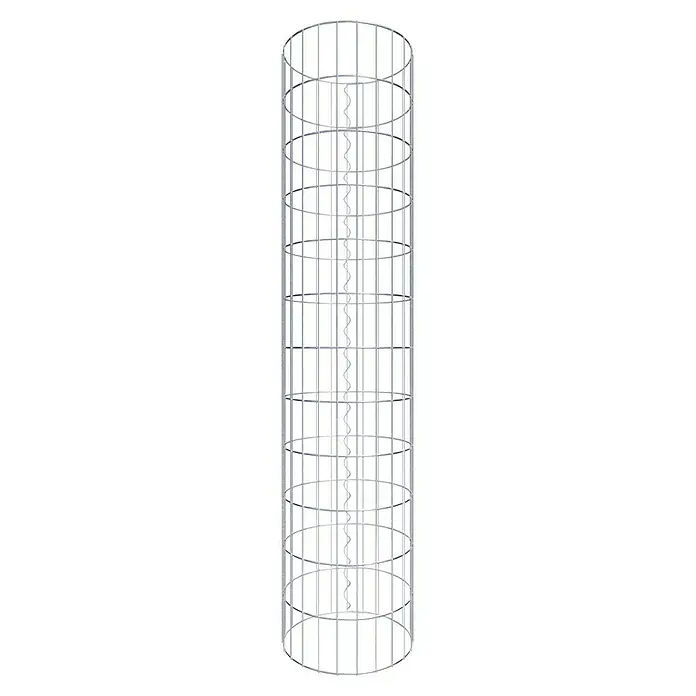 Gabiona Gabionensäule - Durchmesser: 37 cm, Höhe: 120 cm, Stahl, Maschenbreite: 50 mm, Maschenhöhe: 100 mm - Metallstruktur eines zylindrischen Käfigs mit einer gewundenen Form im Inneren, ein modernes und minimalistisches Design.