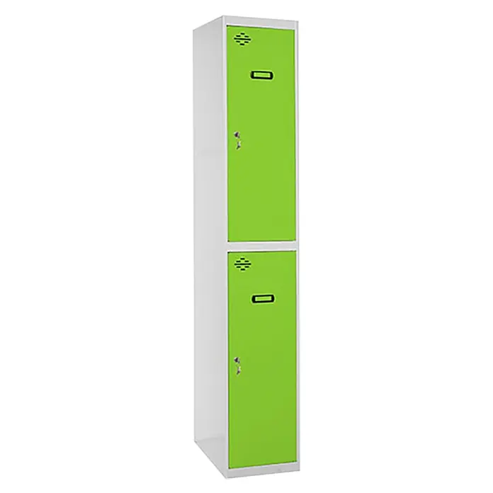 Simonrack Simonlocker Taquilla Tandem Inicial Desmontada - L x An x Al: 50 x 40 x 180 cm, Número de puertas: 2 ud., Gris/Verde - Taquilla doble en blanco y verde, ideal para el almacenamiento seguro de pertenencias personales en escuelas o empresas.
