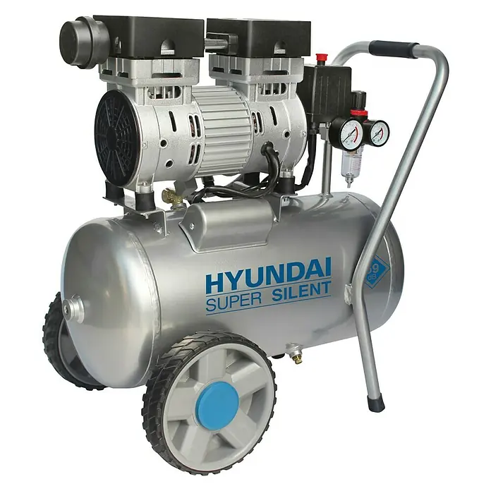Hyundai Flüsterkompressor SAC55752 - Max. Druck: 8 bar, 24 l - Hyundai Super Silent Luftkompressor mit Rädern und Griff für einfachen Transport und leisen Betrieb.