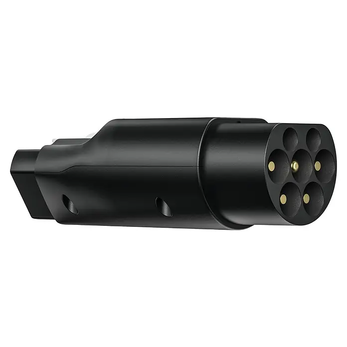 EcoFlow Ladegerät-Adapter EV X-Stream Adapter DELTA Pro - Passend für: EcoFlow DELTA Pro Powerstation - Nahaufnahme eines schwarzen CCS-Adapters mit sieben Pins zur Verwendung mit einem Elektrofahrzeug.