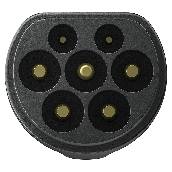 EcoFlow Ladegerät-Adapter EV X-Stream Adapter DELTA Pro - Passend für: EcoFlow DELTA Pro Powerstation - Nahaufnahme eines Ladesteckers für Elektrofahrzeuge mit mehreren runden Stiften in einer dunklen, strukturierten Fassung.