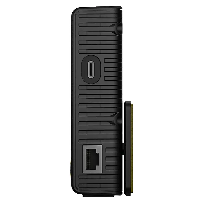 EcoFlow Fernbedienung DELTA Pro - Passend für: DELTA Pro Powerstation, Akkuleistung: 3.600 Wh - Seitenansicht eines schwarzen Geräts mit USB-C- und Ethernet-Anschluss sowie Kühlrippen für verbesserte Wärmeableitung.