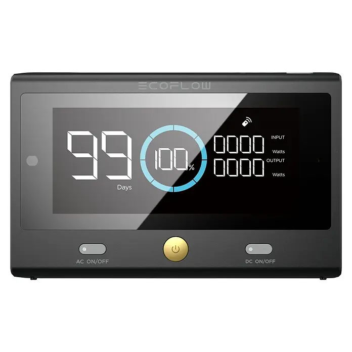 EcoFlow Fernbedienung DELTA Pro - Passend für: DELTA Pro Powerstation, Akkuleistung: 3.600 Wh - Anzeige eines EcoFlow-Geräts mit Informationen wie verbleibende Tage, Akkustand, Eingangs-/Ausgangsleistung.