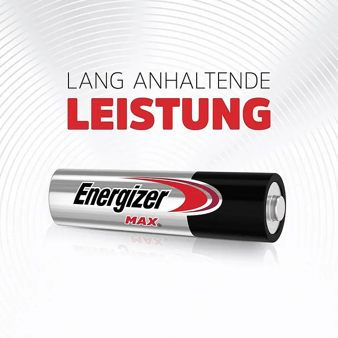 Energizer Max Batterie - Micro AAA, 1,5 V, Alkali-Mangan, 20 Stk. - Nahaufnahme einer Energizer Max Batterie, bekannt für ihre lang anhaltende Leistung.