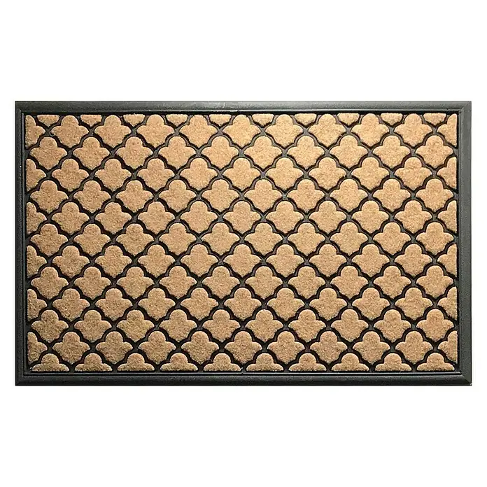 Estera atrapapolvo Multiusos Saona - Beige/Marrón, 75 x 45 cm - Alfombra rectangular con un atractivo patrón beige repetido, enmarcada en negro, ideal para áreas de entrada.