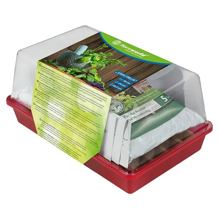 Floraworld Anzucht-Set Viva Italia - L x B x H: 38 x 24 x 18,5 cm - Anzuchtset "VIVA ITALIA" mit Indoor-Gewächshaus, Aussaaterde, Anzuchttöpfen und Samen für Kräuter. Perfekt für den Start in die Gartensaison!