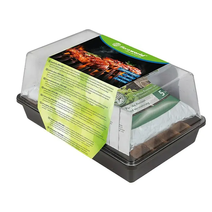 Floraworld Anzucht-Set Fresh BBQ - L x B x H: 38 x 24 x 18,5 cm - Floraworld FRESH-BBQ Anzuchtset mit Zubehör, torffreier Erde und Samen für den Indoor-Garten, ideal für Kräuterliebhaber.