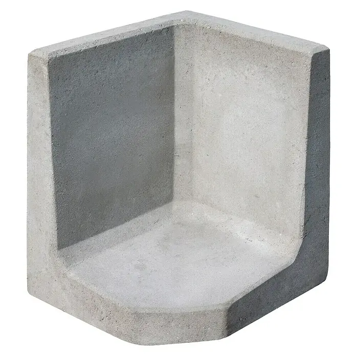Diephaus L-Stein Außenecke - 60 cm, 50 cm, Stärke: 7 cm, Grau - Bild einer Eckbetonstütze, die als strukturelles Element verwendet wird. Die Stütze ist grau und hat eine glatte Oberfläche.