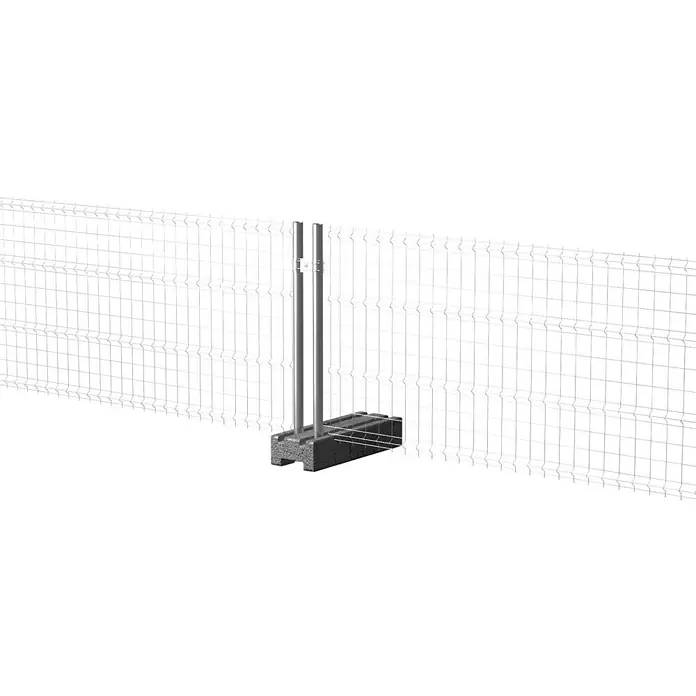 Valla de obra - L x An: 3,5 x 1,71 m - Una sección de valla de tela metálica con un robusto poste de metal y base de hormigón, que garantiza seguridad y estabilidad.